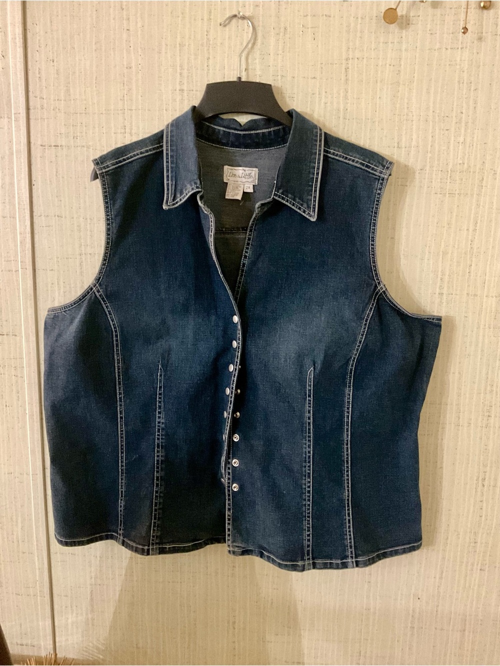 Vintage Live A Little Denim Blue Jean Vest Wms Sz 2X B36 - Picture 1 of 10